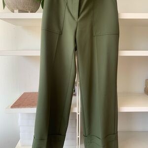 ZARA Stylish Olive Green Wide-Leg Pants crop with visible outside large turn up.